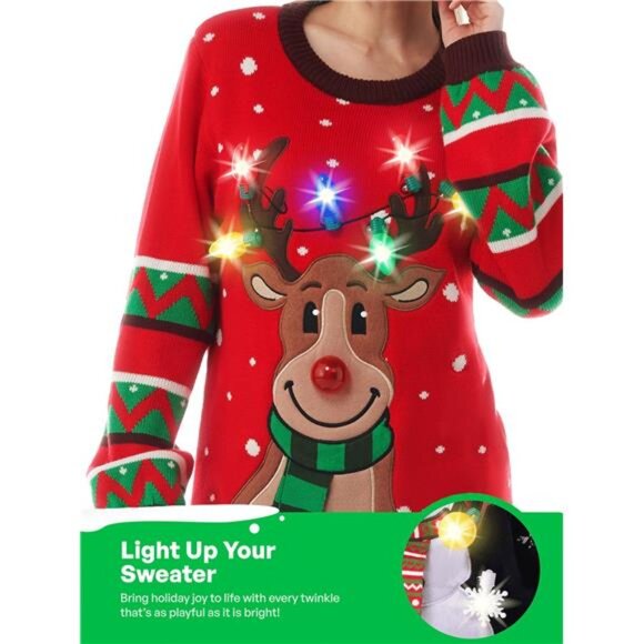 Ugly Christmas Sweaters For Women, Light Up Christmas Sweater, LED - Picture 7 of 8